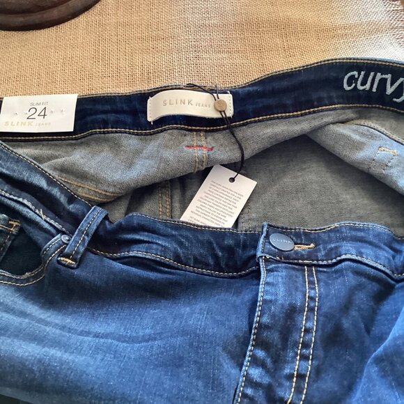 Slink NWT  Jeans Curvy Fit Size 24 Stretch Denim Plus Karina Style NEW Dark Deni - Picture 2 of 10